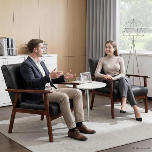 JIASTING Mid-Century Modern Leather Accent Chair Set of 2