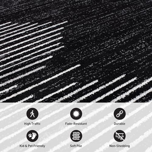 Rugshop Bohemian Stripe Stain Resistant Large Area Rug Black 7'10" x...