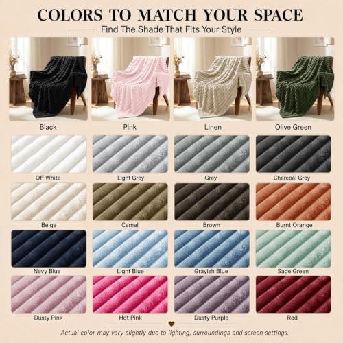 HIMEET Black Queen Size Blanket for Bed, 300GSM Ribbed Fleece, 90 x 90 in