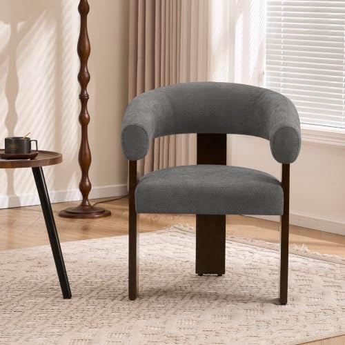 Accent Chairs Set of 2, Barrel Armchair, U-Shaped Backrest, Grey
