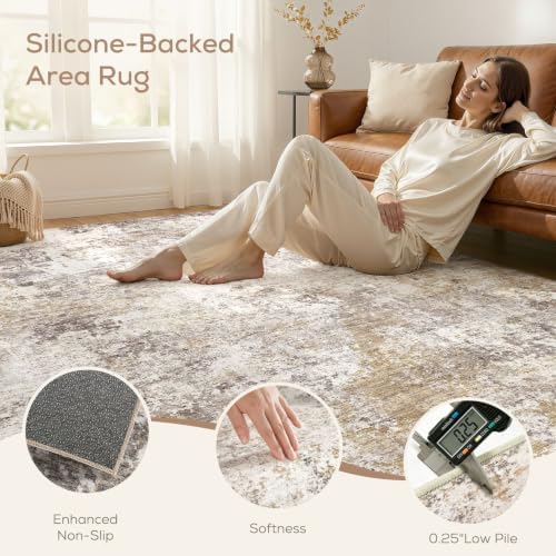Nakagishi 10X12 Abstract Washable Area Rugs for Living Room-Golden Brown