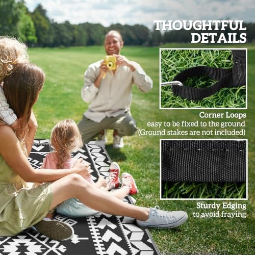 Outsunny Outdoor Rug for Patio Waterproof 8' x 10' Black & White ...