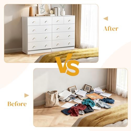 Karl home White 5 Drawer Dresser, Rose Gold Handle Modern Bedroom Chest