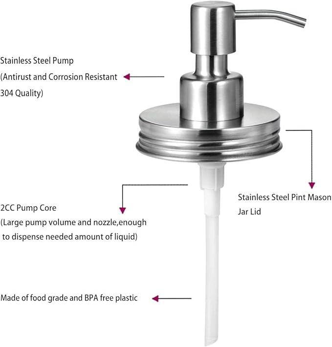 Amolliar Mason Jar Liquid Soap Dispenser Pump, Rustproof Stainless Steel Lid - Image 4