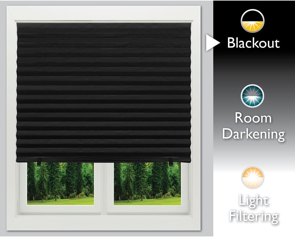 Redi Shade No Tools Original Blackout Pleated Paper Shade Black, 36" W x...