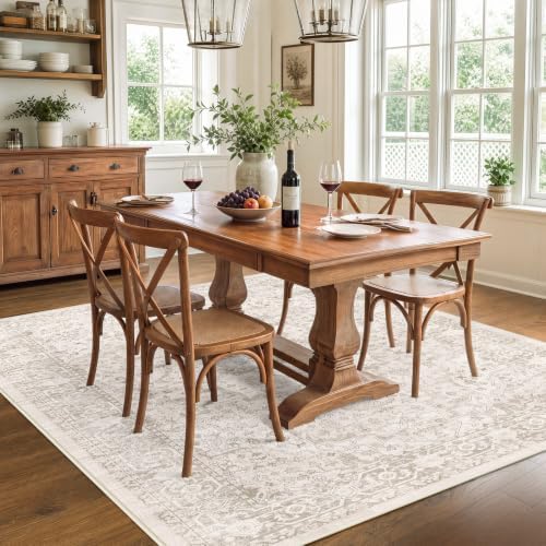 SameBed 5x7 Area Rug Living Room, Vintage Washable Carpet Neutral Beige