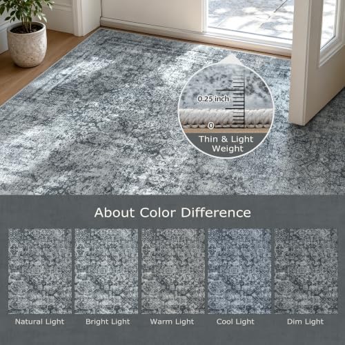 8x10 Area Rugs Washable for Living Room: Black Grey Abstract Large Carpet