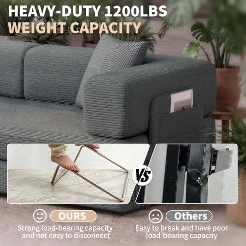 60" Convertible Corduroy Sofa Bed, 5-in-1 Boneless Couch for Living Room