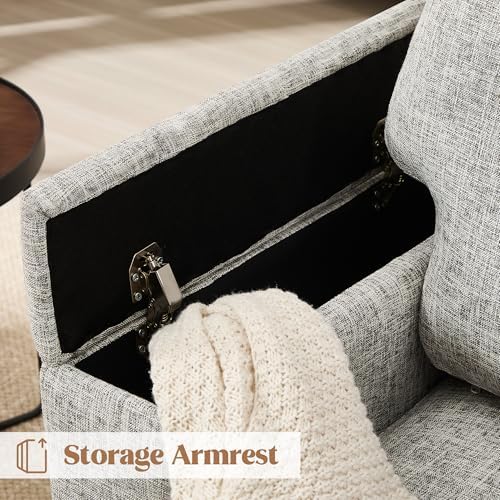 Accent Chairs Set of 2 with Armrest Storage, Fabric Upholstered Reading Livin...