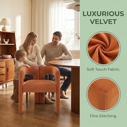 VESCASA Modern Barrel Dining Chairs Set of 4 with Open Back, Orange Velvet | ...