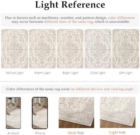 PureCozy Beige 8x10 Area Rug Washable Vintage Distressed