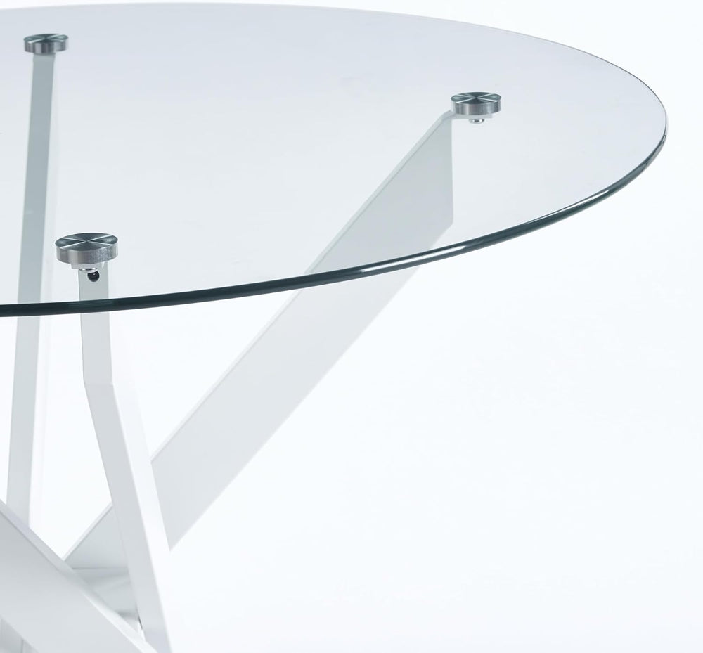 Modern Round Dining Table for 4, 36" Circle Glass Kitchen Dining Room Ta...