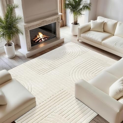 Beige Boho 8x10 Solid Color Area Rugs, Washable Living Room Rug