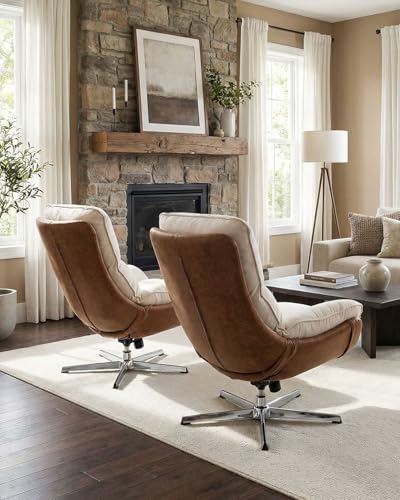 LukeAlon Set of 2 Linen Swivel Lounge Chair, Beige