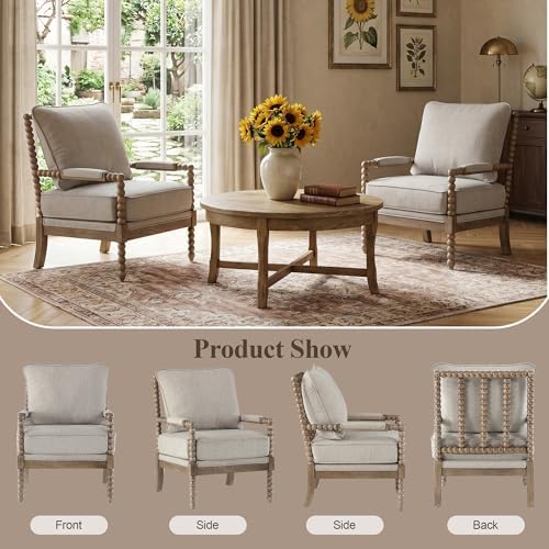 DUHOME Linen Fabric Spindle Accent Chairs Set of 2,Living Room Chairs
