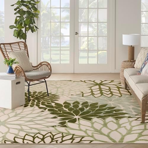 Nourison Home Aloha Indoor/Outdoor Ivory Green 7'10" x 10'6&quot...