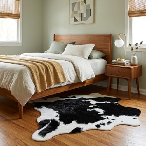 MustMat Cow Print Rug, Faux Cowhide Rug for Mid-Century Modern 4'7'&#...
