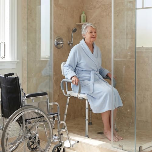 Vaunn Medical Deluxe Spa Shower Chair with Arms and Back, Bath Seat for Senio...