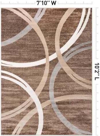 Rugshop Wavy Circles Modern Non-Shedding Area Rug Brown 7'10" x 10&#...