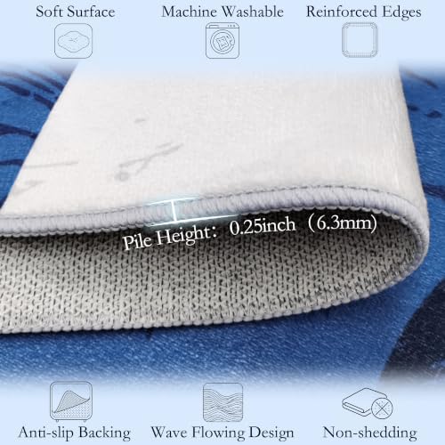 4x5 Area Rugs for Living Room, Modern Abstract Washable Rugs Blue Grey