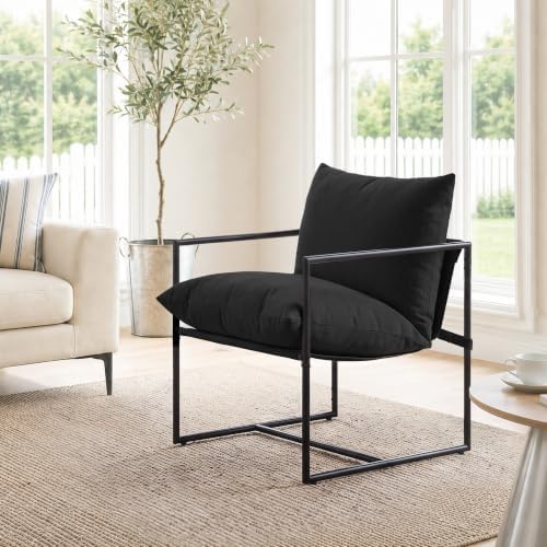 Modern Accent Chair, Upholstered Reading Sling Chair with Metal Frame and Sof...