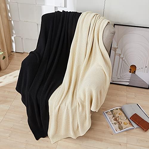 Longhui bedding Black Cotton Cable Knit Throw Blanket for Couch Sofa Chair Be...