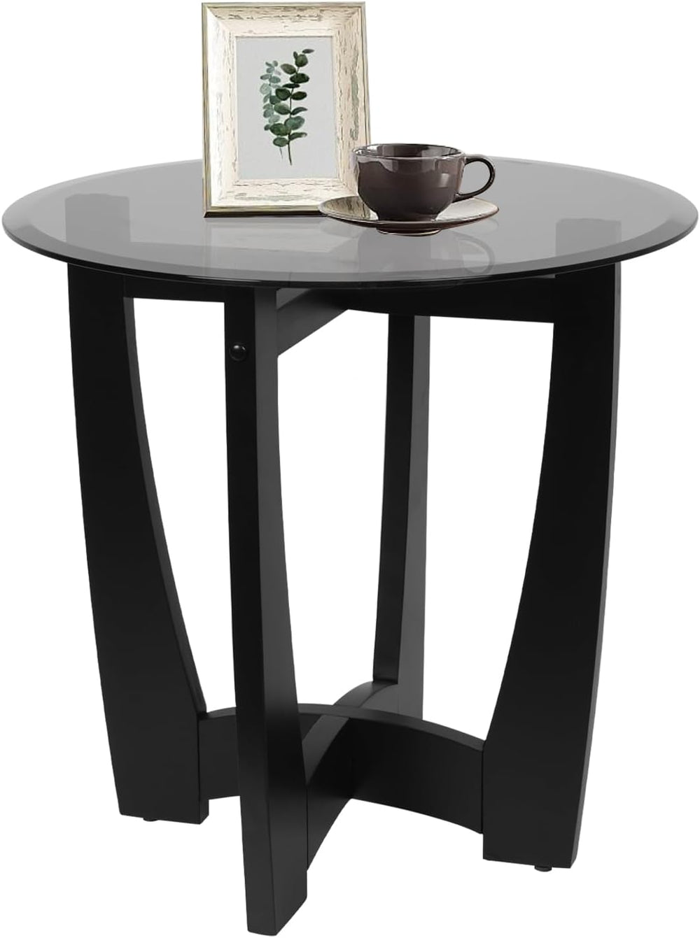 LKTART Glass End Table, 23.5" Round Side Tables with Black Tempered Glas...