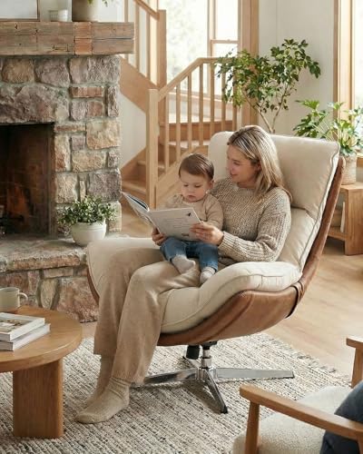 LukeAlon Set of 2 Linen Swivel Lounge Chair, Beige