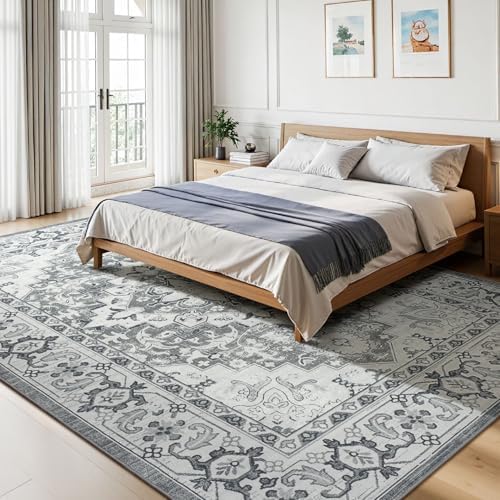 Lessymo Area Rugs 7x10 for Living Room, Washable Rugs Non-Slip, Grey White