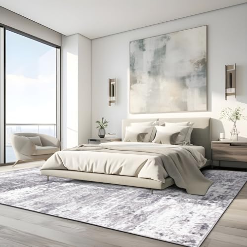Rugshop Distressed Modern Bohemian Abstract Area Rug Gray 7'10" x 10...