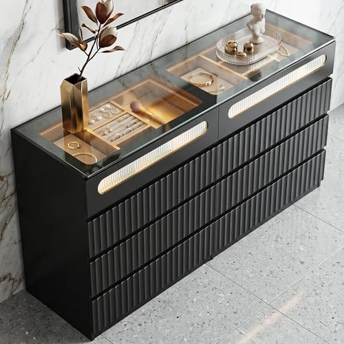 senlin Fluted 8 Drawer Dresser,Modern Chest of Drawers,Black