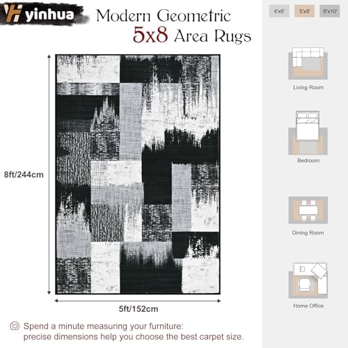 Yinhua Modern Geometric 5x8 Area Rug, Patchwork Grey Rugs for Living Room Was...
