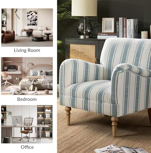 HULALA HOME Farmhouse Accent Chair with Stripe Pattern, Blue