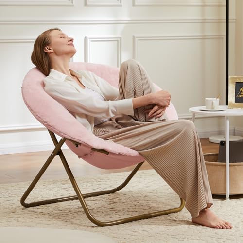 DUMOS Faux Fur Saucer Chair, Living Room Folding Lounge Chair