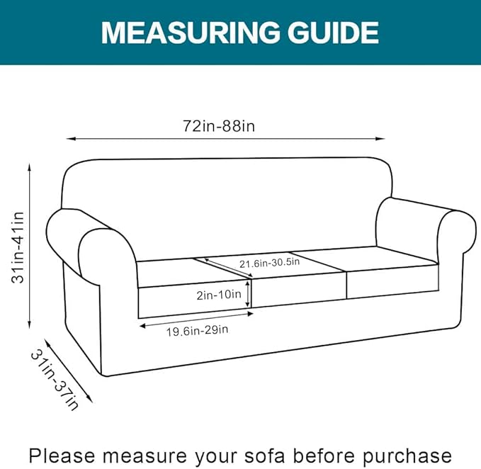 Turquoize 4 Piece Sofa Covers for 3 Cushion Couch Sofa Slipcover Soft Couch - Image 2