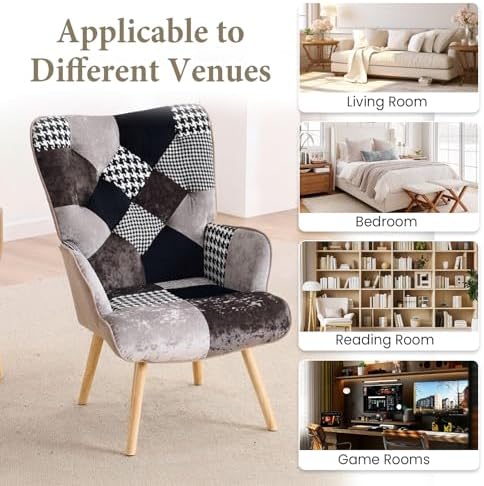Joysoul Living Room Accent Chair Modern High Back Arm Chair, Houndstooth Patt...