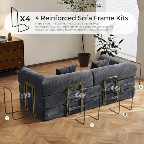 79" Convertible Futon Sofa Bed, Boneless Couch for Living Room | Dark Gray