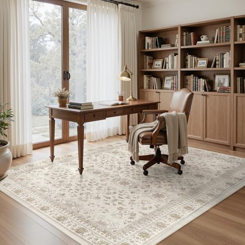 WITSHOCK 10x14 Area Rugs for Living Room Washable Vintage Rug Beige/Brown