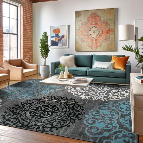 Rugshop Contemporary Modern Floral High Traffic Area Rug Gray 3'3" x...
