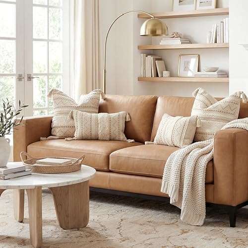 BlissBlush Decorative Throw Pillow Covers 20x20 Combo Set of 2 Square Cream N...
