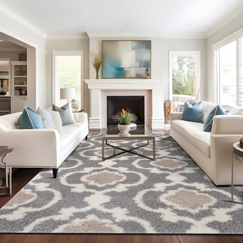 Rugshop Moroccan Trellis Shag Plush Soft Area Rug Gray 7'10" x 10'