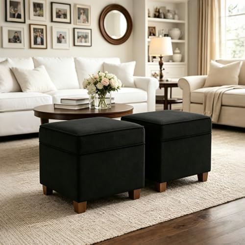 Lienen Ottoman with Storage, 17" Fabric Foot Stools Ottoman for Living R...