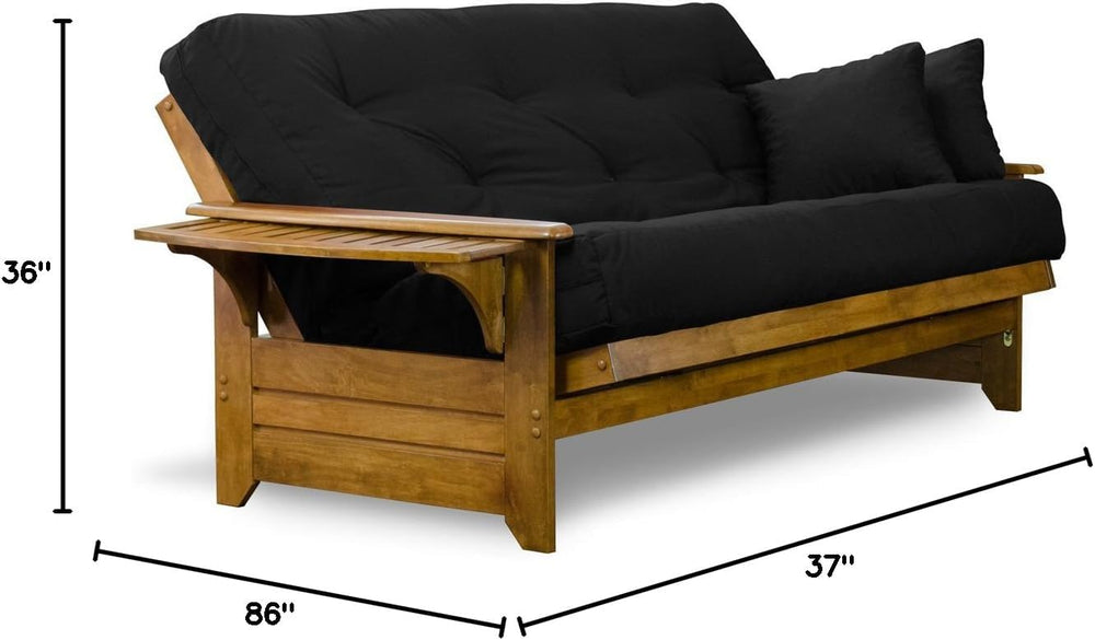 Nirvana Futons Brentwood Tray Arm Futon Frame, Drawers, and Black Mattress Se...