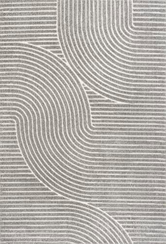 JONATHAN Y Hallie High-Low Curve Gray/Ivory Indoor/Outdoor Area Rug, 6x9, Min...