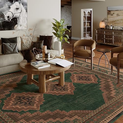8x10 Area Rug - Washable Ultra-Thin Carpet Non-Slip Dark Brown