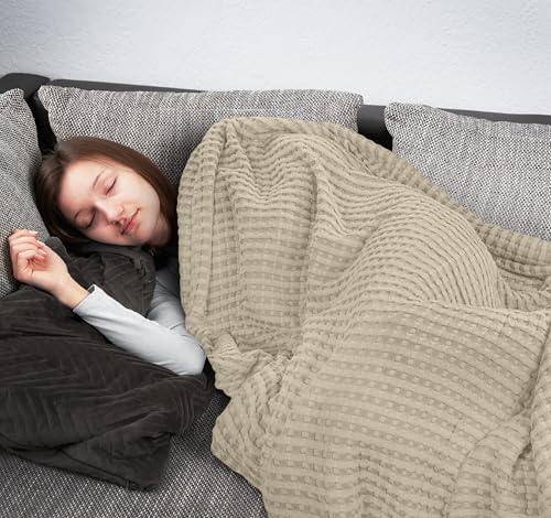 Utopia Bedding 100% Cotton Waffle Blanket Queen Size Khaki, 90x90 Inch