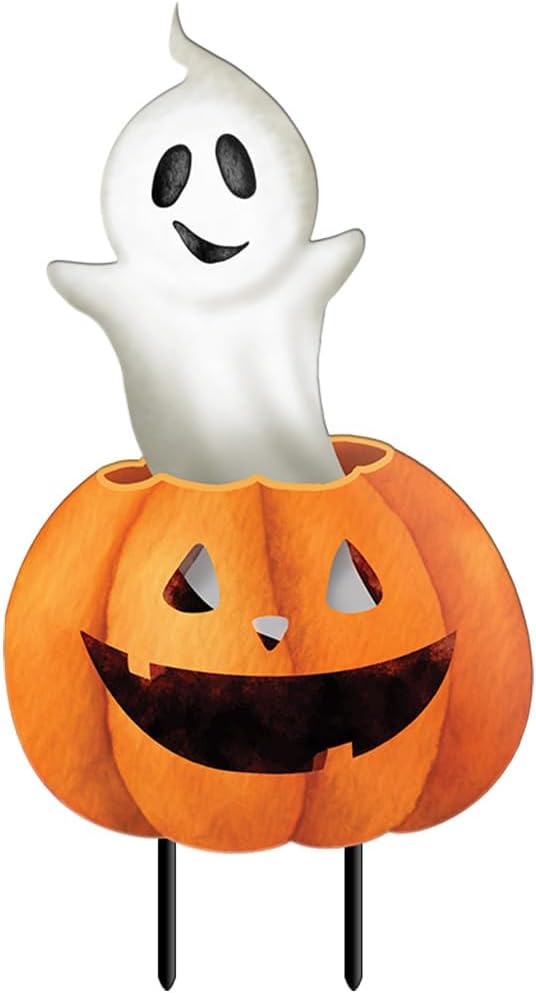 Briarwood Lane Halloween Pumpkin and Ghost Metal Yard Art 30x13 for Halloween Metal Art