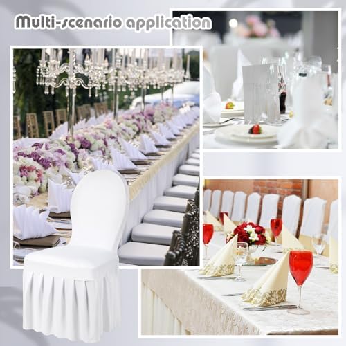 Oudain 30 Pcs White Spandex Chair Covers with Skirt for Dining Wedding