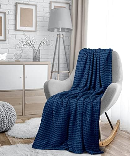 Utopia Bedding 100% Cotton Waffle Blanket King Size Navy, 90x108 Inch