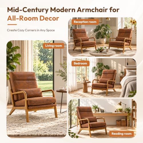 Bonnlo High Back Microfiber Rustic Accent Chairs Set of 2, Upholstered Mid Ce...